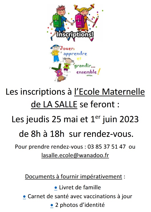 affiche de l'inscription à l'école de LA SALLE 71260