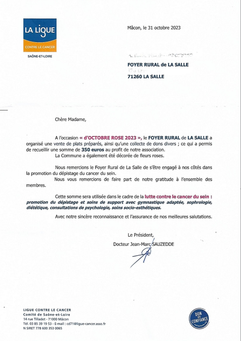 courrier le ligue contre le cancer