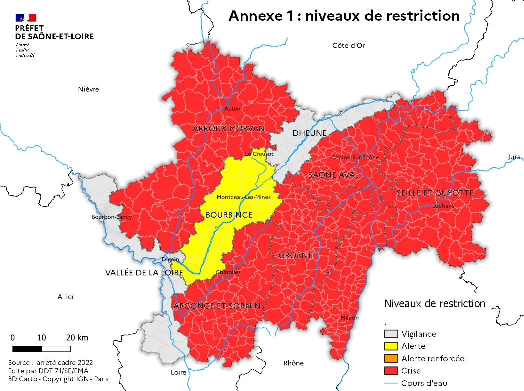 carte de l'arrêté sécheresse de septembre 2023